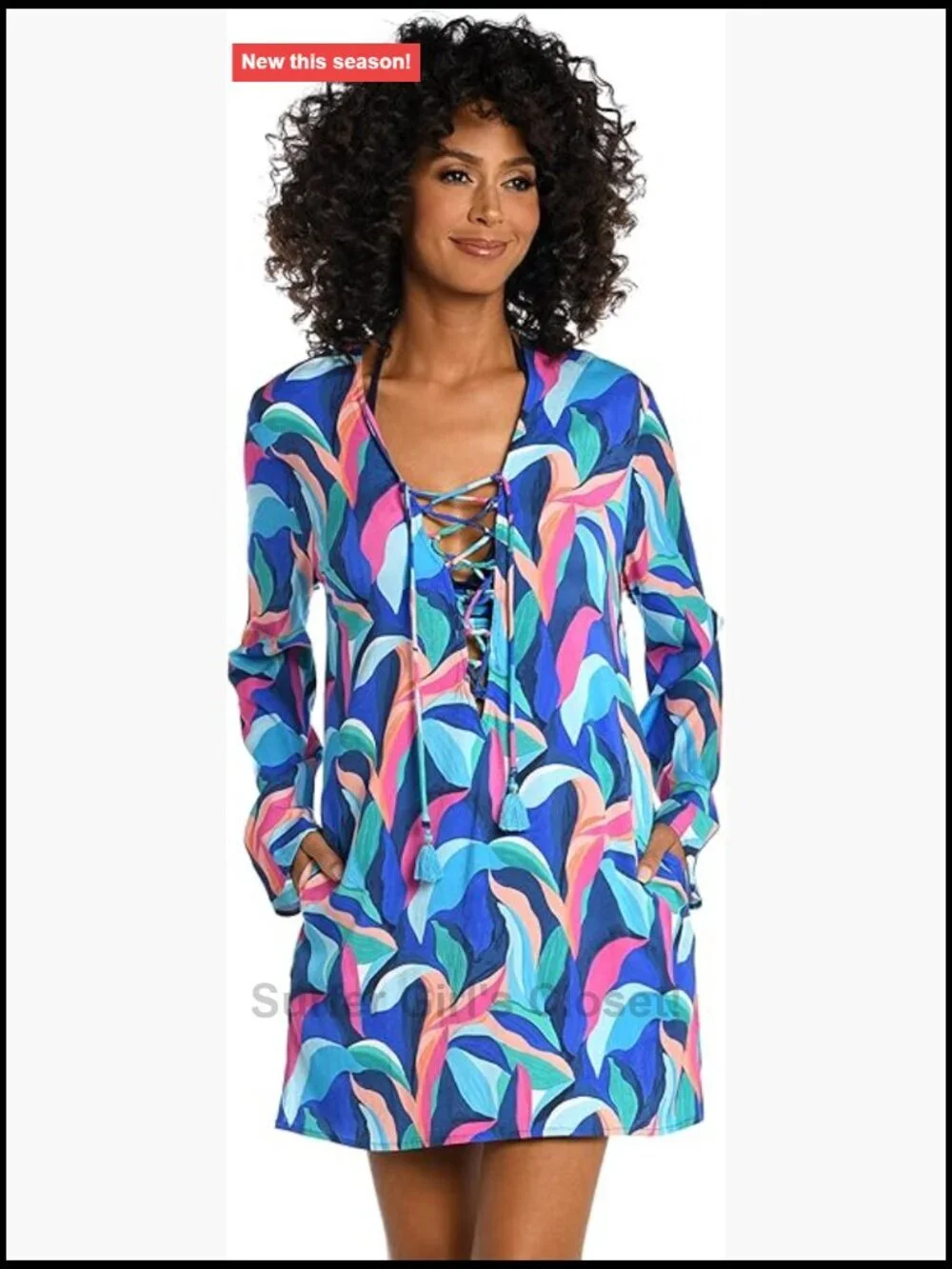 Long Sleeve Lace-Up Front Tunic Swimsuit Cover Up
